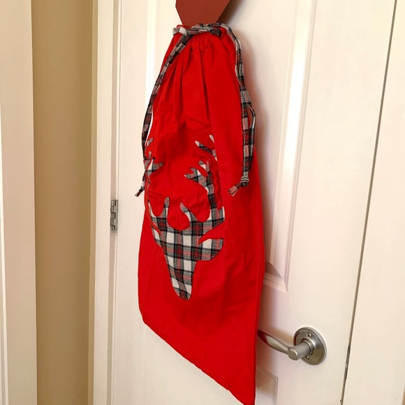 Large Festive Reindeer Red Cotton Gift Bag - Picture 4 of 8